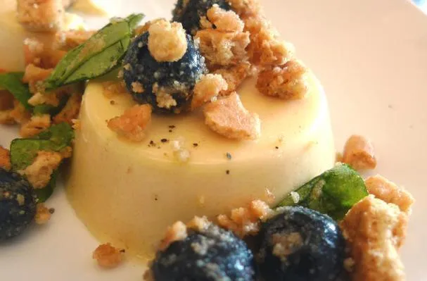 Panna Cotta al Miele con Mirtilli e Cracker Graham